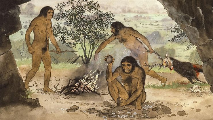 древние люди, огонь, природа, животное, фото