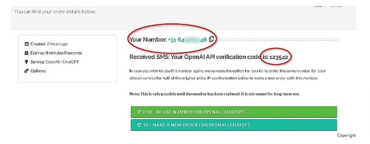 получение смс, зарубежные номера, регистрация ChatGPT