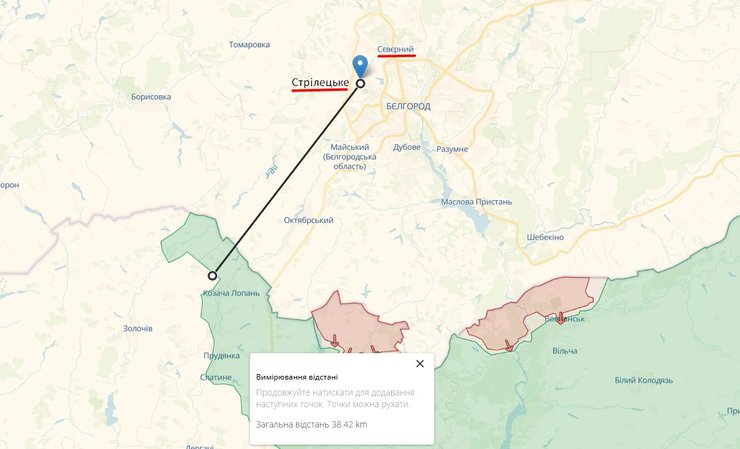 Удар по РФ, установка ППО РФ, ППО Сєвєрне, ППО Стрілецьке, ППО Бєлгород, 26 червня, карта