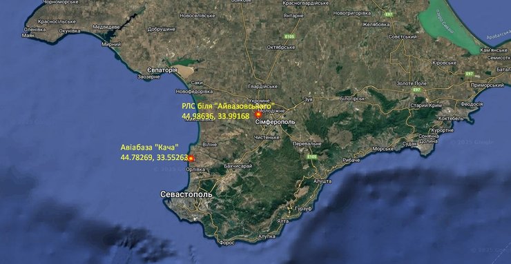 Карта з точками ударів по МіГ-29 та РЛС Іртиш 4 грудня