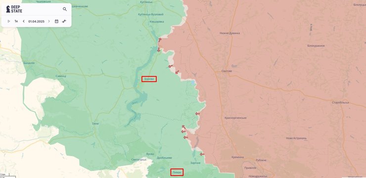Наступление РФ, Лиман, Боровая, 1 апреля, карта, DeepState
