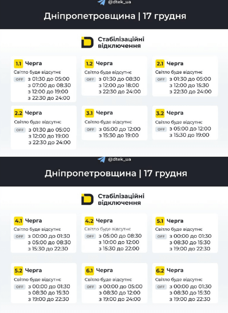 Отключение света в Днепропетровской области