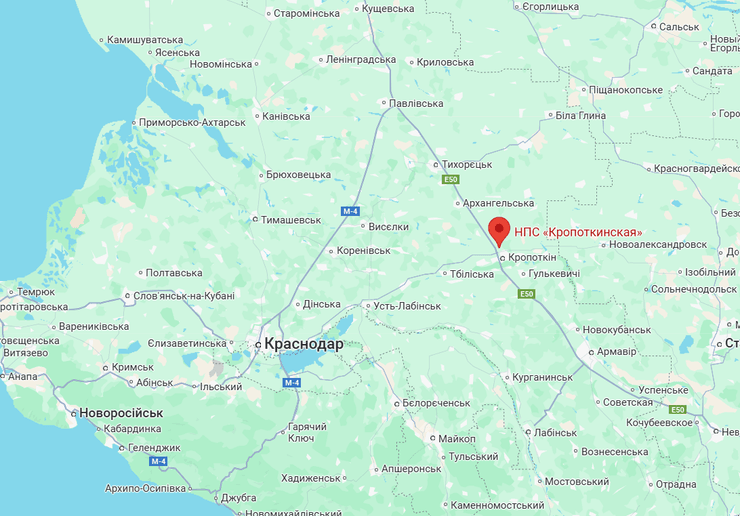 НПС Кропоткинская, Краснодарский край, нефтеперекачивающая станция, НПС Кропоткинская на карте, карта Краснодарского края