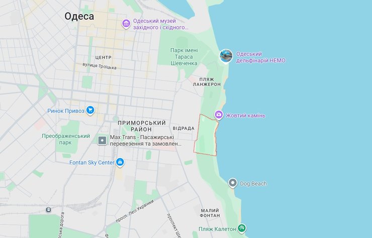карта з місцерозтащуванням пляжу Відрада