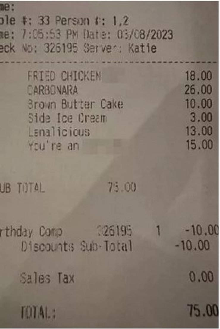 Посетитель обнаружил неприятное послание в чеке из ресторана