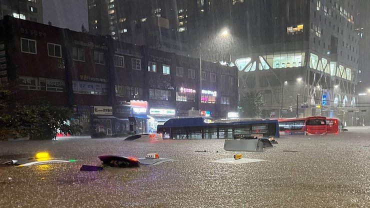 сеул, ливень, город, дождь