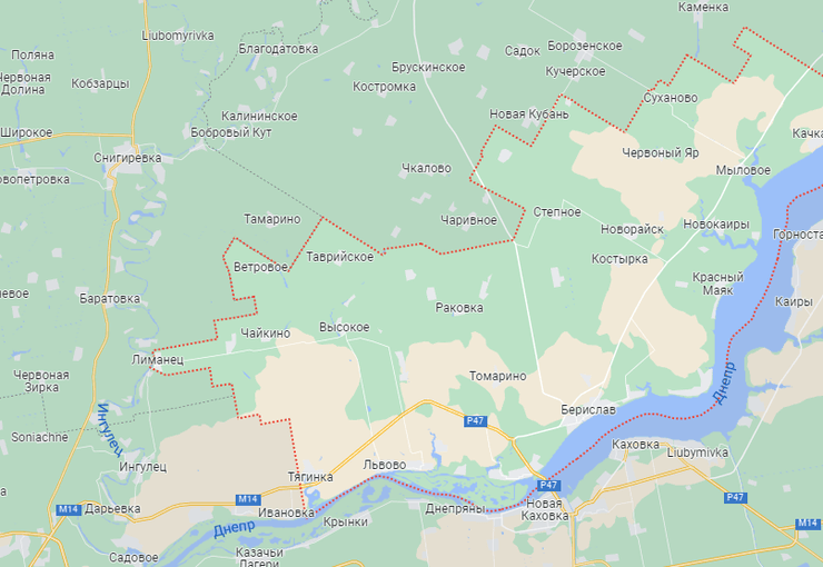 карта, Бериславский район, Херсонская область, днепр правый берег