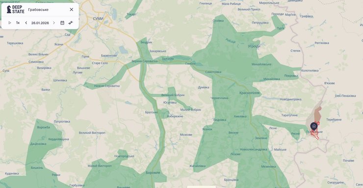 Карта лінії фронту у Грабовському Сумської області, 27 січня