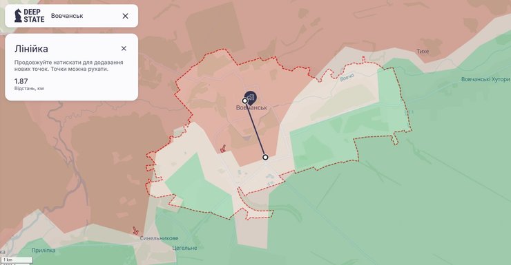Карта боїв у Вовчанську станом на 4 грудня, DeepState