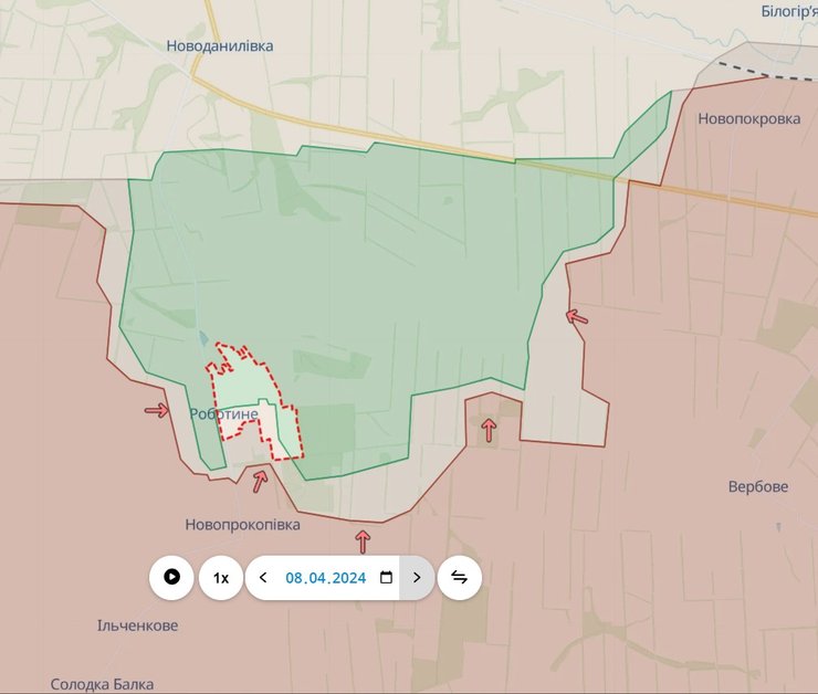 Бої під Роботиним, 65 бригада, 9 квітня, карта
