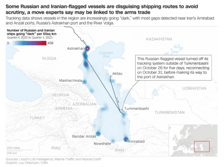 постачання шахедів, Каспійське море