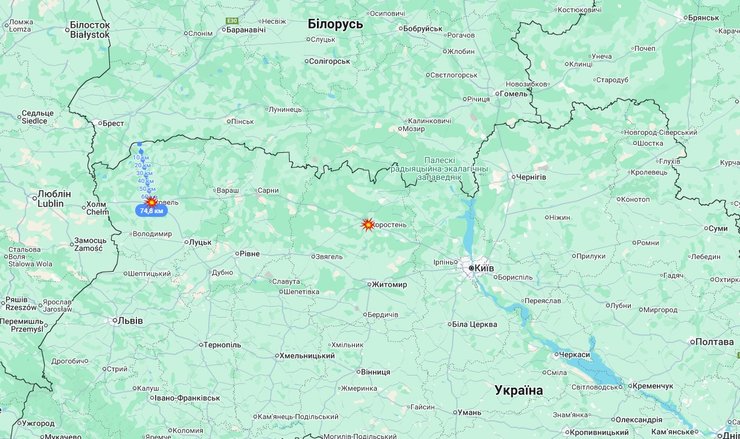 Карта с ударами Шахедов по Укрзализныце 22-26 декабря