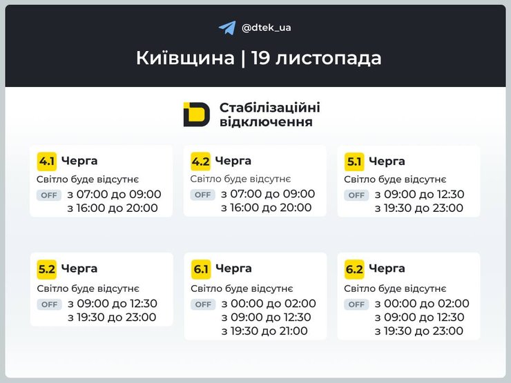 оновлені графіки відключення електроенергії на Київщину