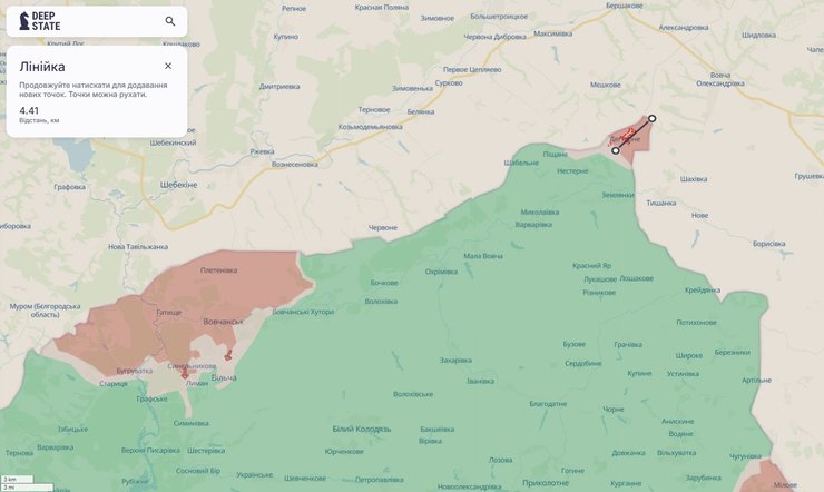 Карта фронту під Вовчанськом, 6 лютого