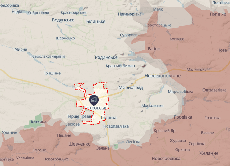 Город Покровск в Донецкой области на карте боевых действий