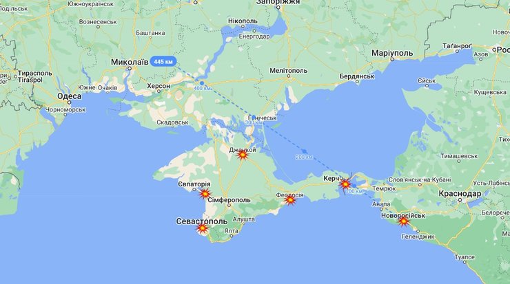 Новоросійськ, вибухи, 4 січня, карта