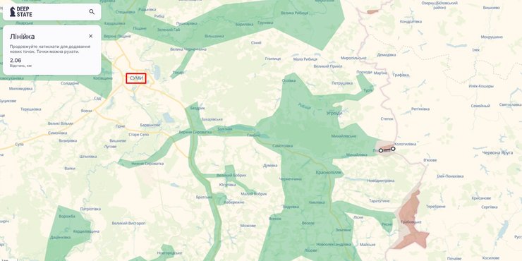 Карта прориву ЗС РФ у Покровці Сумської області, 23 лютого, DeepState