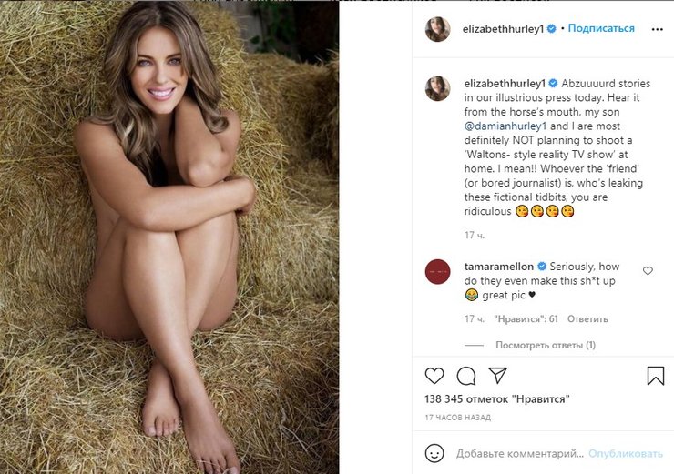 Елізабет Херлі, соцмережі