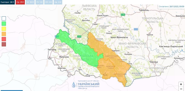 Снеголавинная опасность, карта, погода