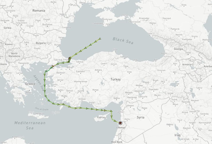 маршрут зерновоза, карта маршруту зерна, постачання зерна,