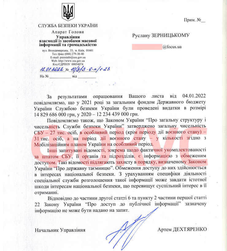 Сколько потратили на СБУ в 2021 году