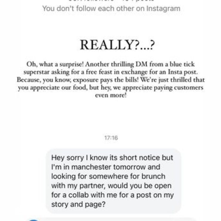 Сообщение в Instagram, соцсети, курьезы, отзыв, бесплатная еда, бранч, персонал ресторана, гневное сообщение, ресторан, еда