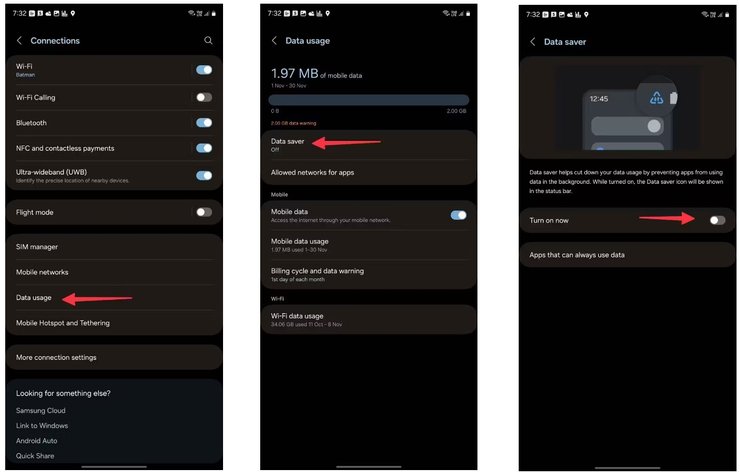 Samsung Galaxy, экономия трафика