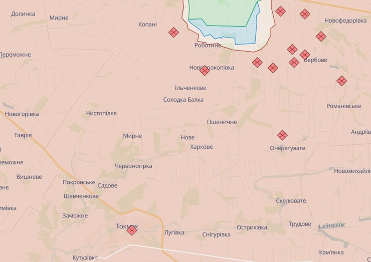 Карта боевых действий, Токмак, Работино