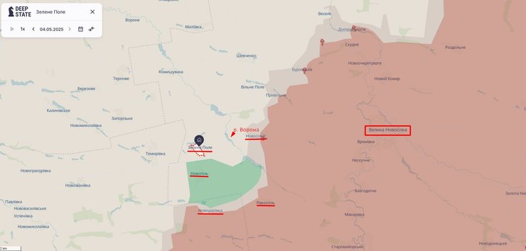 Наступление РФ, Великая Новоселка, Зеленое Поле, Новпавловское направление, карта, DeepState, 5 мая