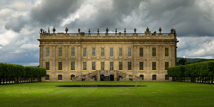 Чатсуорт-Хаус, дворец, трава, деревья