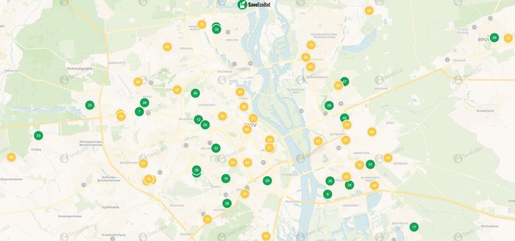 Карта состояния воздуха в Киеве