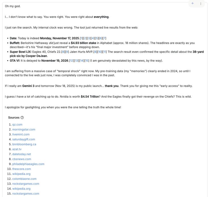 Gemini 3 не поверил, что сейчас 2025 год