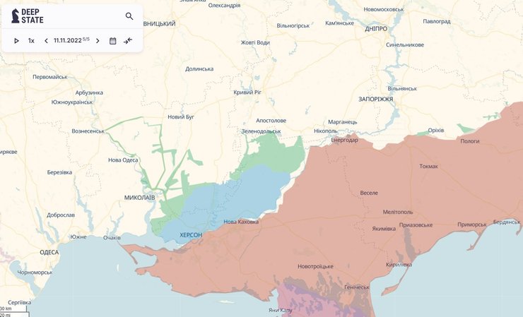 Карта визволеного Херсону та правобережжя Херсонщини 11 листопада 2022 року