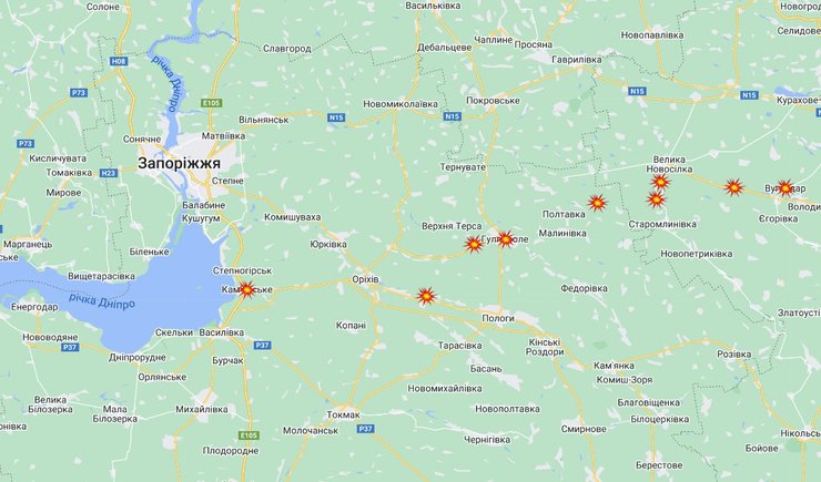 Линия фронта на Запорожье