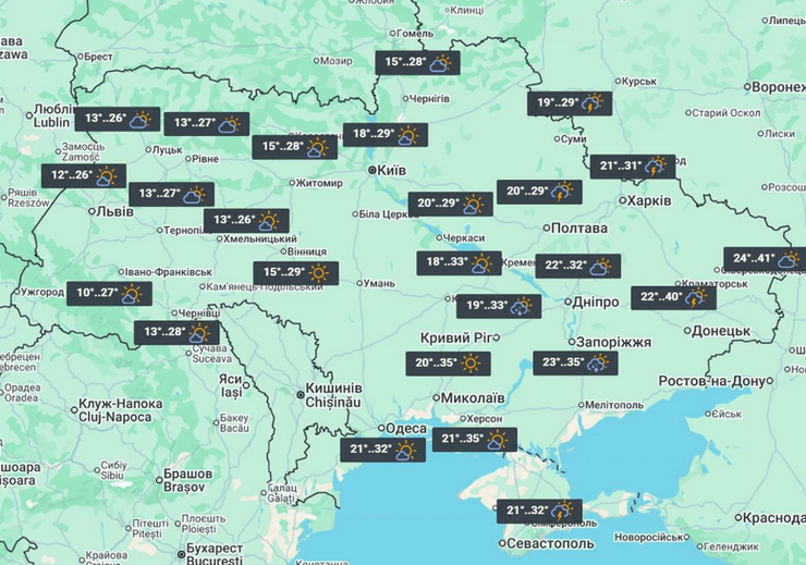 Карта погоди на 13 липня