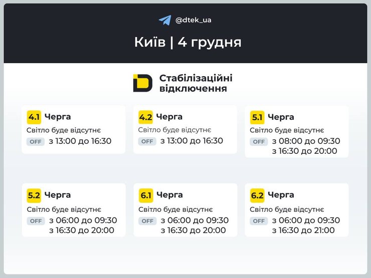 Коли в Києві вимкнуть світло 4 грудня?