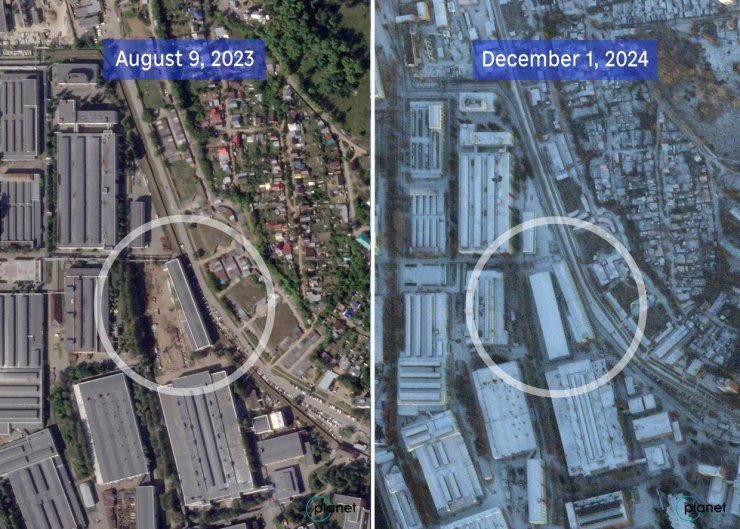 Супутникові знімки показують нову будівлю, зведену на Воткінському ракетному заводі у 2024 році (Planet Labs PBC)