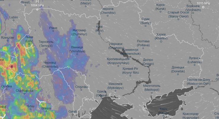 перемещение грозового фронта