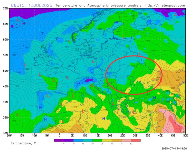 Карта воздушных масс и температур