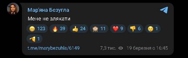 Публикация Марьяны Безуглой в Telegram