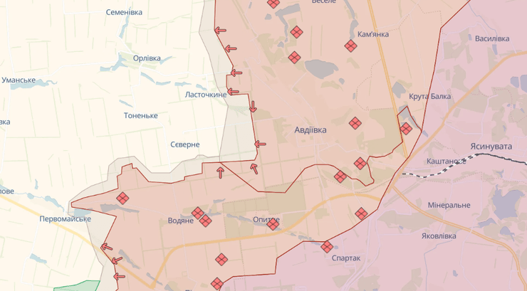 Сирський 17 лютого заявив про вихід українських сил із Авдіївки. Карта DeepState.