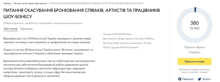 Петиция об отмене бронирования артистов
