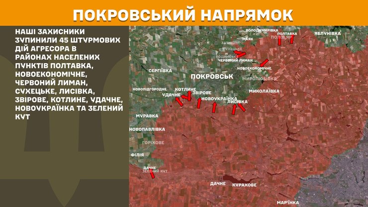 На Покровському напрямку Генштаб ЗСУ зафіксував 45 штурмів за добу