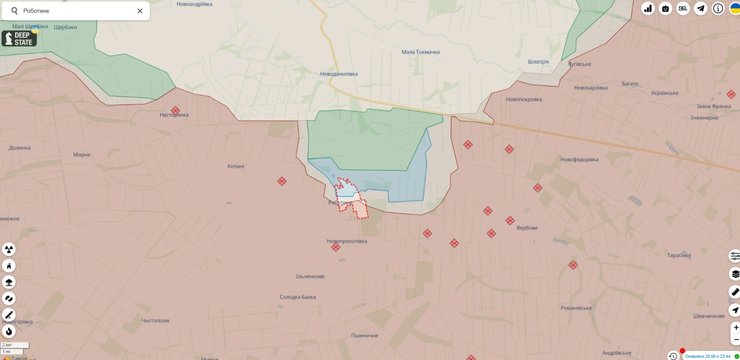 Карта боев в районе Работино Deepstate