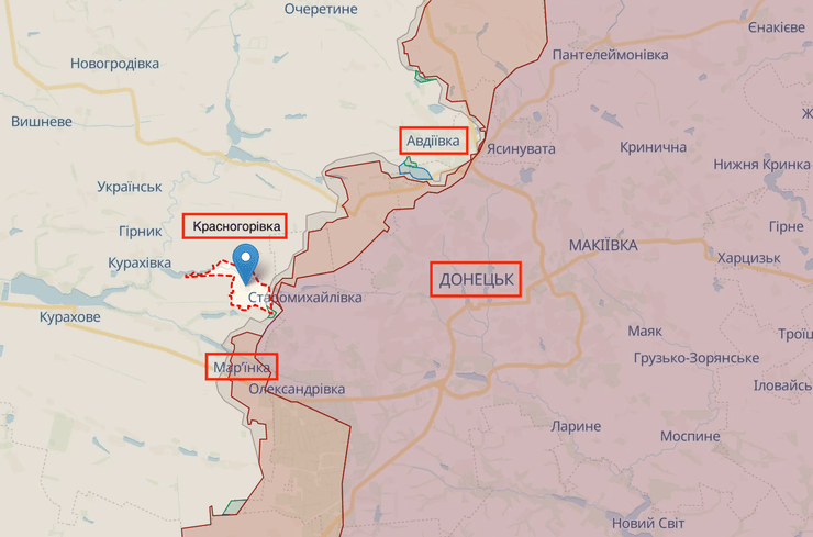 карта боевых действий, Красногоровка, Марьинка, Авдеевка, Донецк
