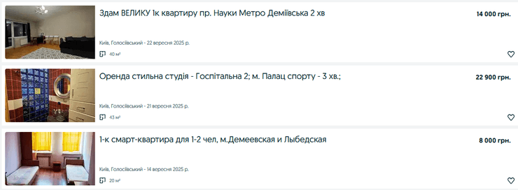 Цены на однокомнатные квартиры в Голосеевском районе