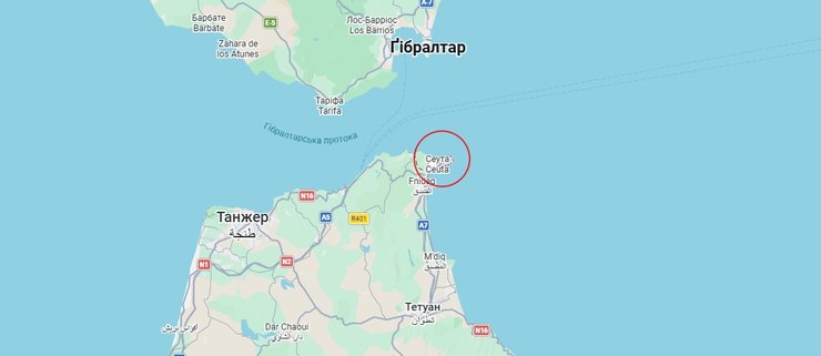 Сеута, Іспанія, ексклав Марокко, карта Сеута, Іспанія, ексклав Марокко, карта