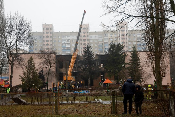 Место падения вертолета в Броварах