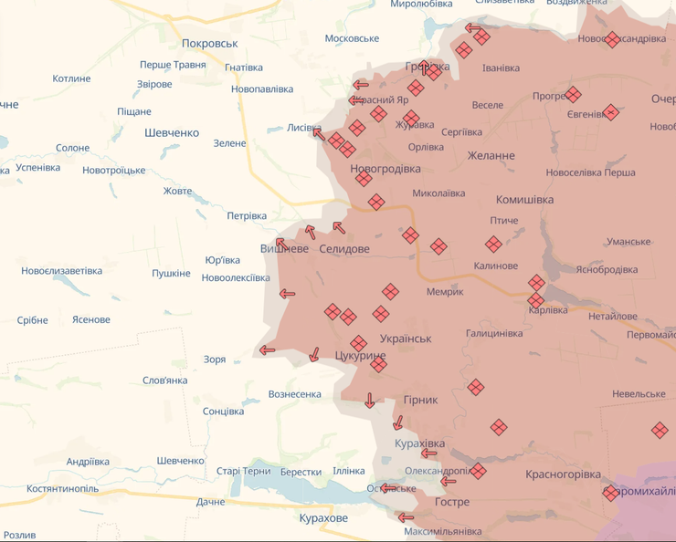 наступ на Покровськ, Покровський напрямок, мапа, карта, Донецька область