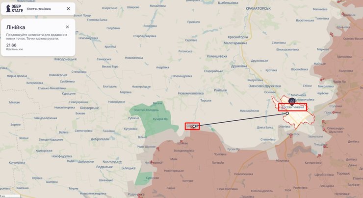 Карта фронту у Софіївці станом на 26 березня, DeepState